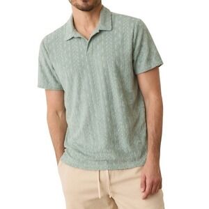 Marine Layer Mens Textured Terry Polo Shirt Short Sleeve Iceberg Green M/L